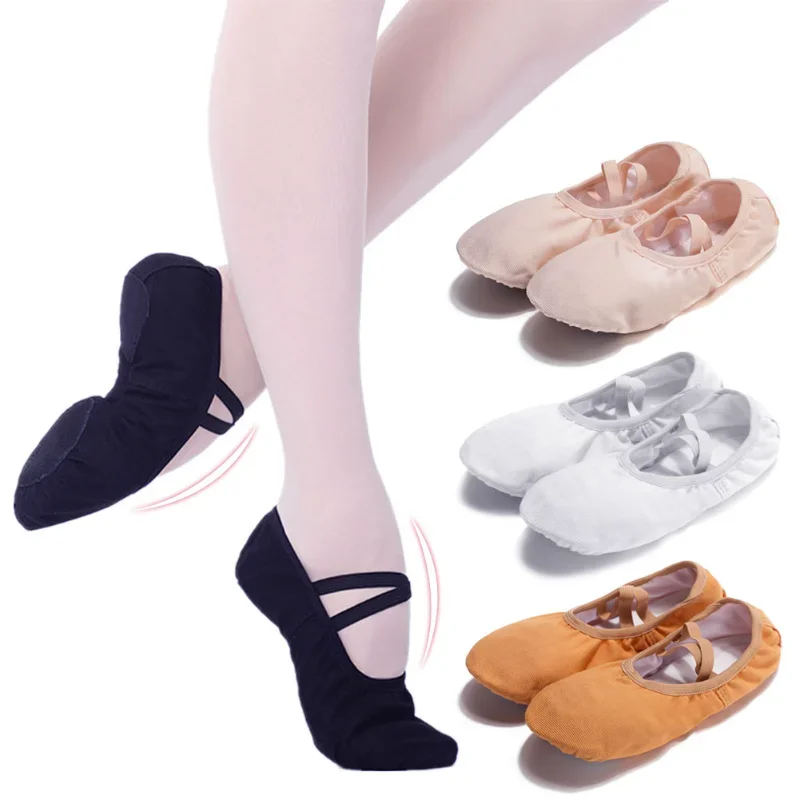 Балетные туфли для девочек, парусиновые танцевальные тапочки на мягкой подошве, детская обувь для занятий балериной, женская танцевальная обувь Изображение 1