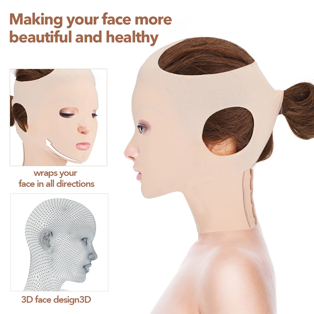 Бандаж для похудения лица, Дышащая V-образная подтяжка щек, уменьшающая двойной подбородок, 3D Многоразовая маска для сна для подтяжки лица Изображение 4