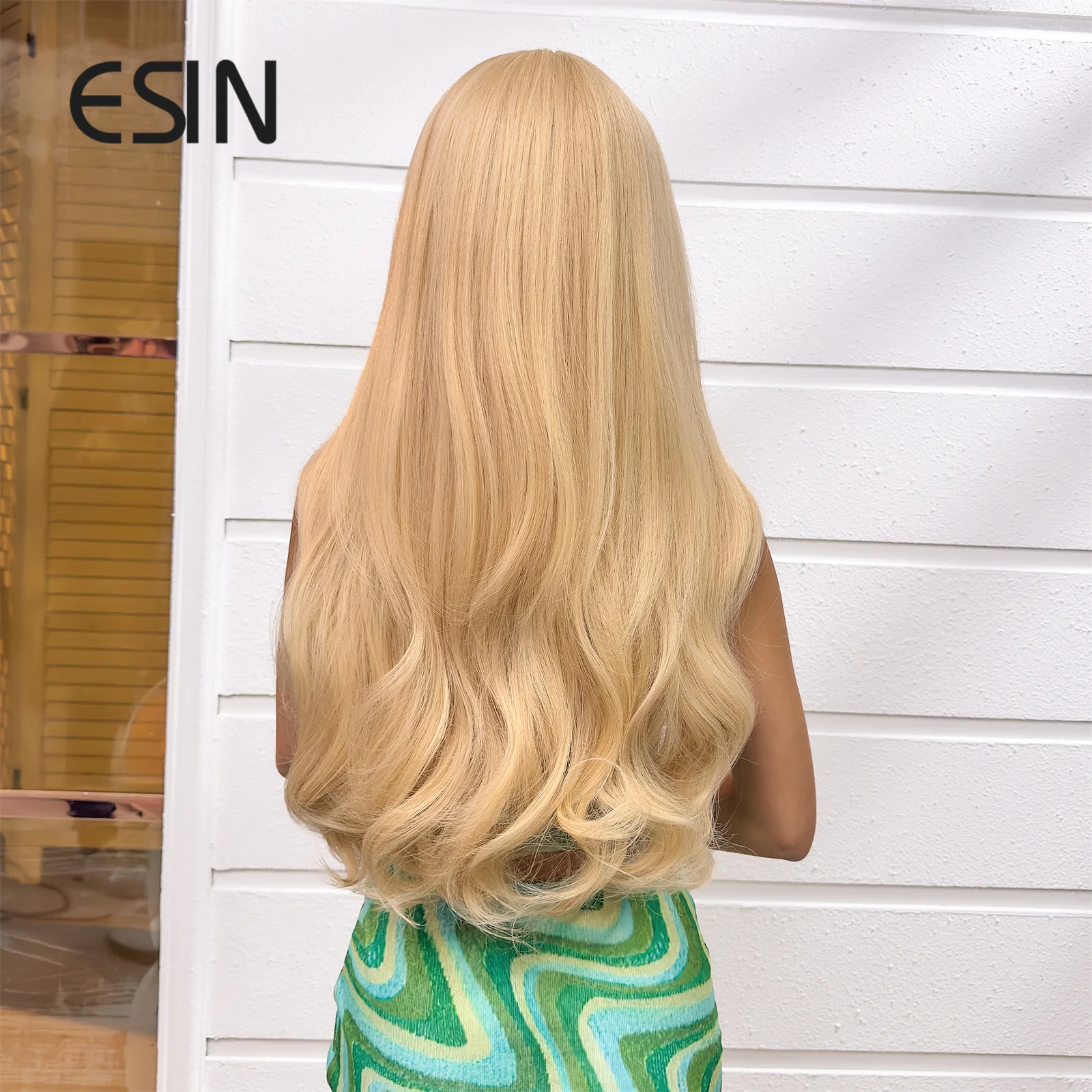Бежевый синтетический парик ESIN Ombre с челкой - 100% плотность, подходящий для начинающих длинноволновый шиньончик для стильного и естественного образа Изображение 4