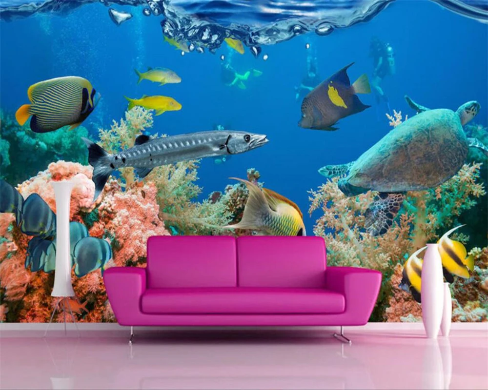 бейбехан Украшение дома обои подводный мир фреска телевизор диван фон стены гостиная спальня фрески 3d обои фото Изображение 2