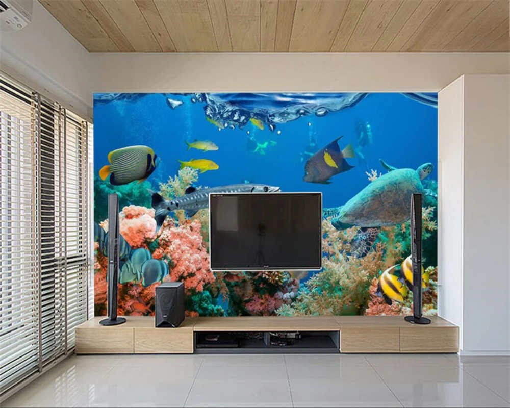 бейбехан Украшение дома обои подводный мир фреска телевизор диван фон стены гостиная спальня фрески 3d обои фото Изображение 3