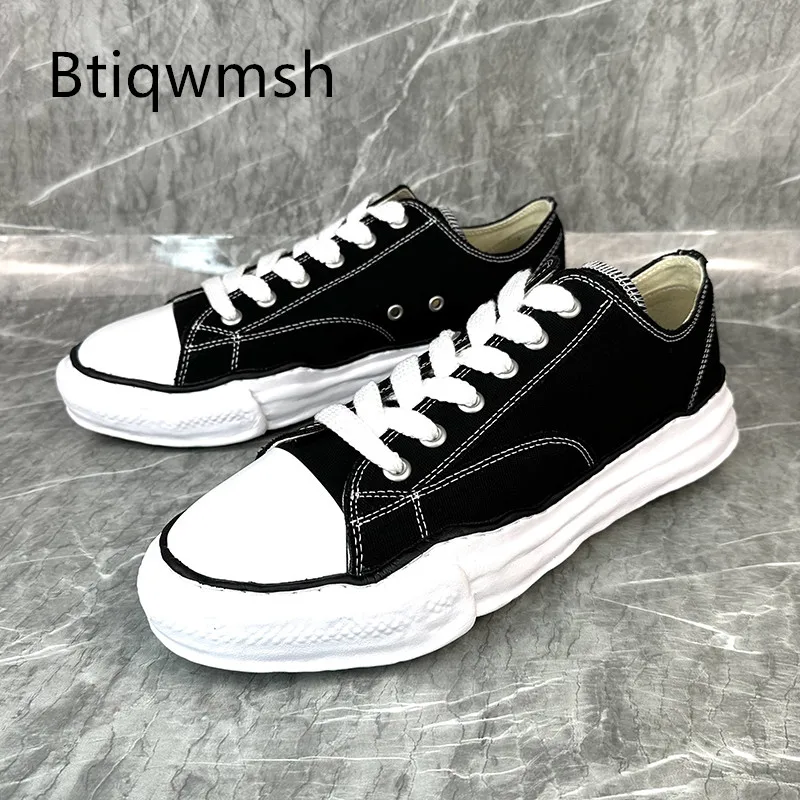 Белые Черные кроссовки из денима ручной работы на плоской подошве со шнуровкой, круглый носок, мужская Модная повседневная обувь Изображение 0