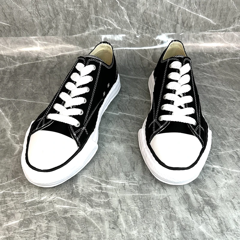 Белые Черные кроссовки из денима ручной работы на плоской подошве со шнуровкой, круглый носок, мужская Модная повседневная обувь Изображение 4