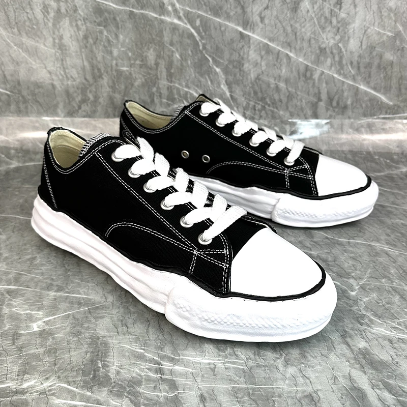 Белые Черные кроссовки из денима ручной работы на плоской подошве со шнуровкой, круглый носок, мужская Модная повседневная обувь Изображение 5