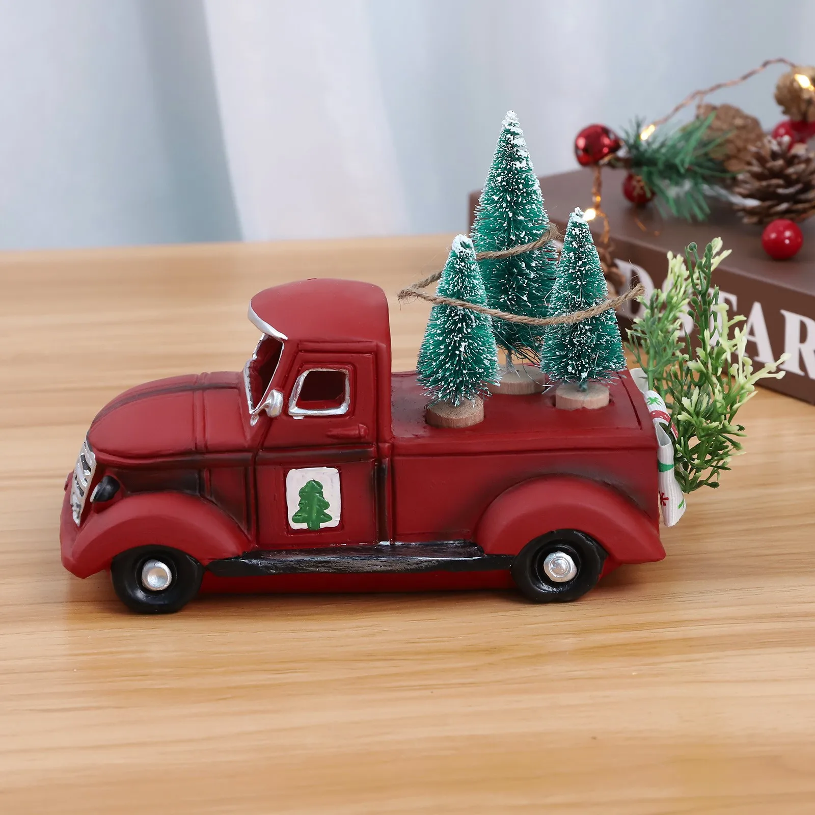 Большой грузовик с орнаментом, красный Грузовик с рождественской фермой, Рождественский декор, центральные елки, Рождественский Красный грузовик, ферма в винтажном стиле Изображение 0