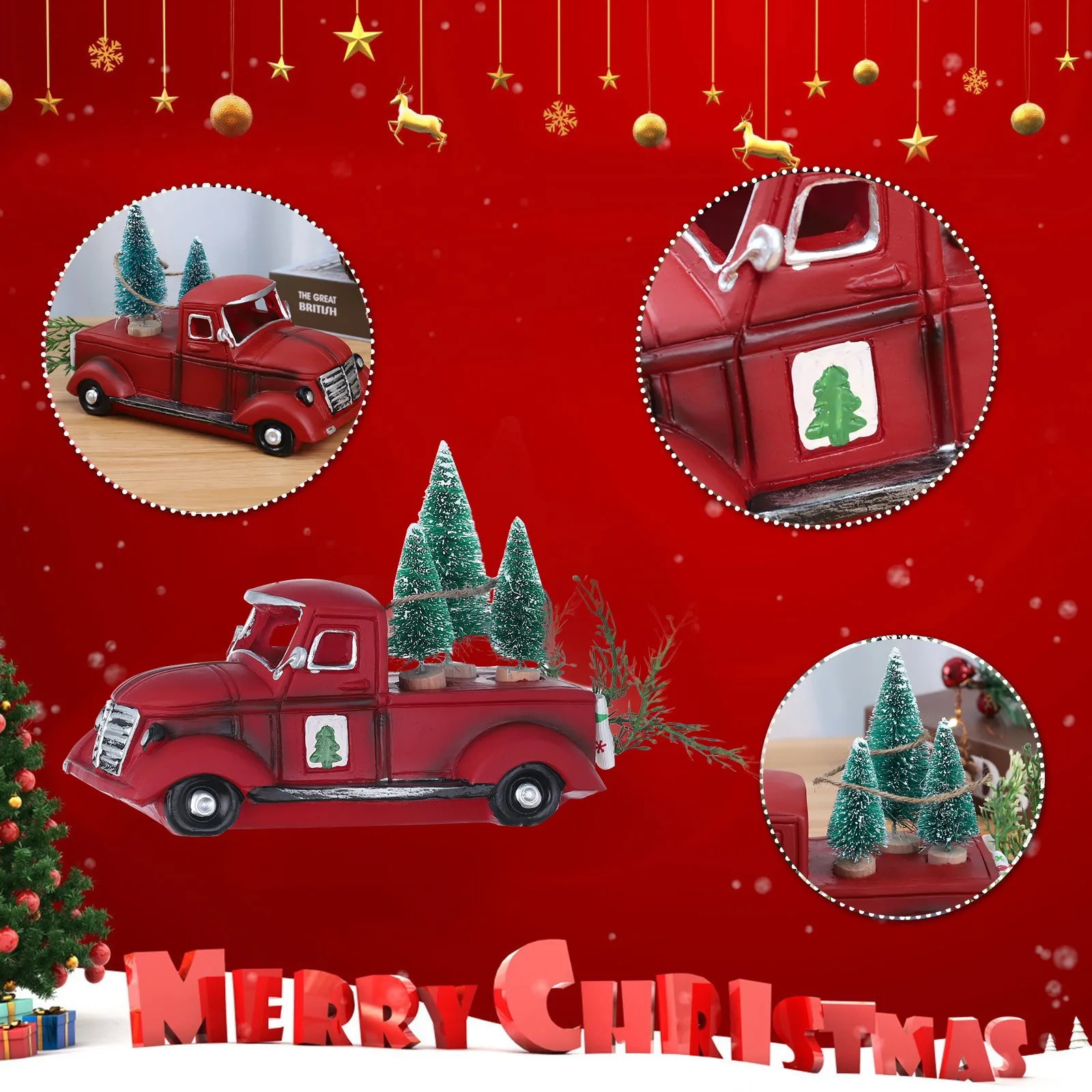 Большой грузовик с орнаментом, красный Грузовик с рождественской фермой, Рождественский декор, центральные елки, Рождественский Красный грузовик, ферма в винтажном стиле Изображение 5