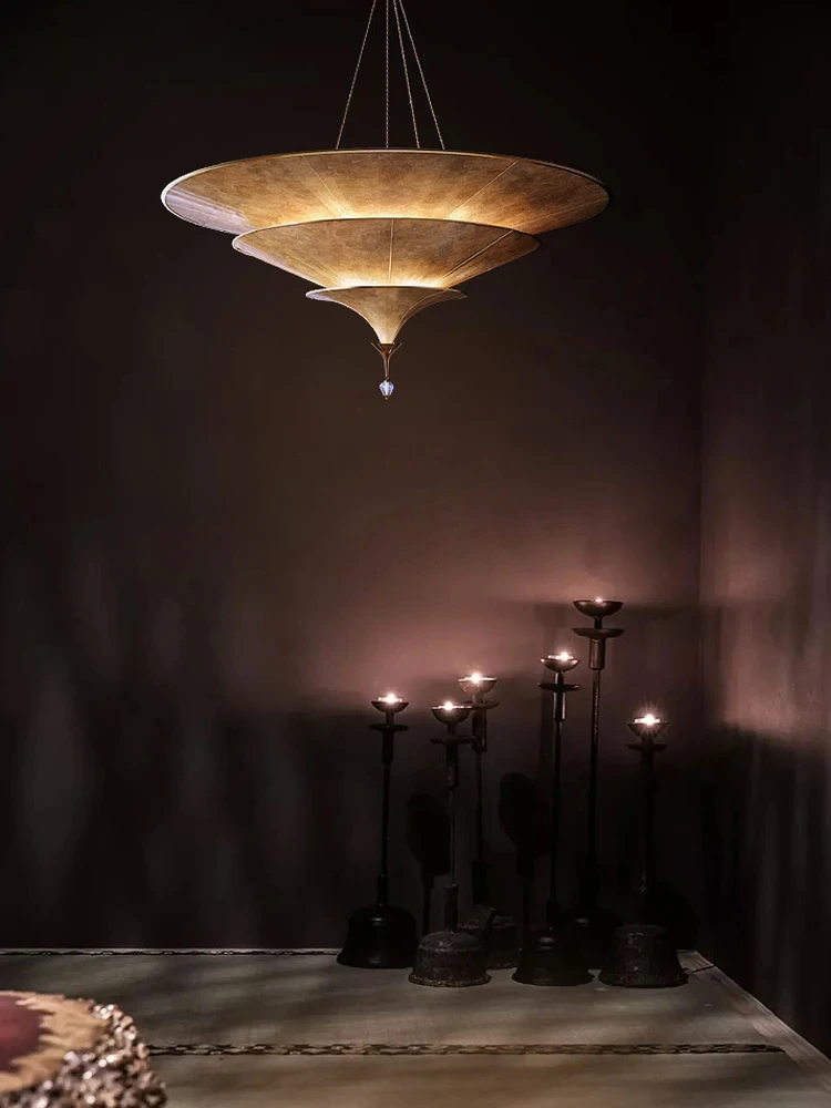 В наличии Люстра для чайного домика с буддийским настроением, Подвесной светильник Ваби-саби из Юго-Восточной Азии, подвесной светильник для декора домашней лестницы Изображение 2