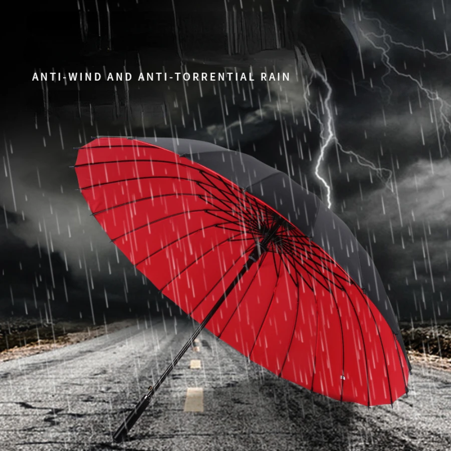 Винтажный Ветрозащитный Длинный зонт, Большой красный Автоматический зонтик Унисекс, Треккинговый зонт, Зонт от дождя Man Sombrilla Изображение 0