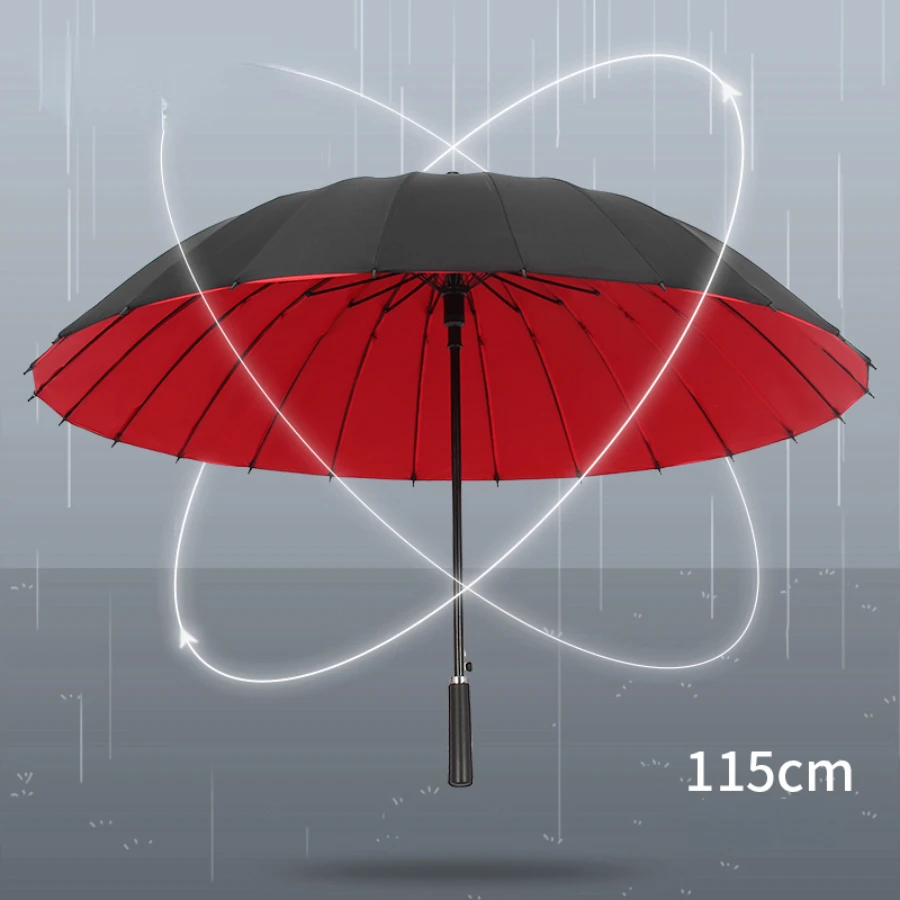 Винтажный Ветрозащитный Длинный зонт, Большой красный Автоматический зонтик Унисекс, Треккинговый зонт, Зонт от дождя Man Sombrilla Изображение 2