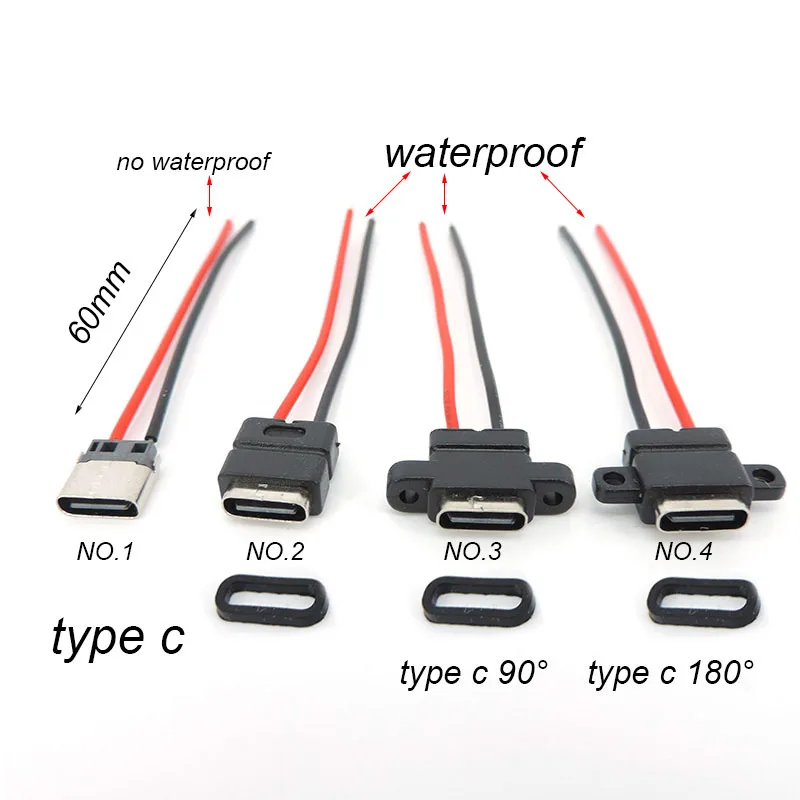 водонепроницаемый USB Type-C 3.1 2-Контактный штекер USB C Розетка Сварочный кабель для зарядки Разъем провода 180 ° 90 ° Для ремонта DIY h Изображение 5