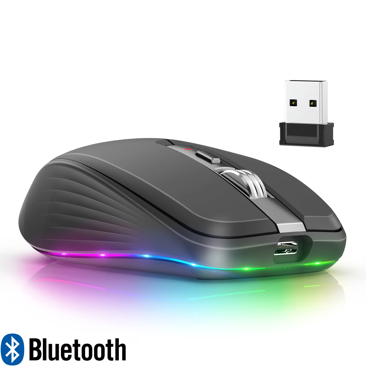 Двухрежимная перезаряжаемая беспроводная мышь Bluetooth 2.4G RGB Mute Mouse для Windows Mac IOS Android Ноутбук Планшетный телефон ПК Изображение 0