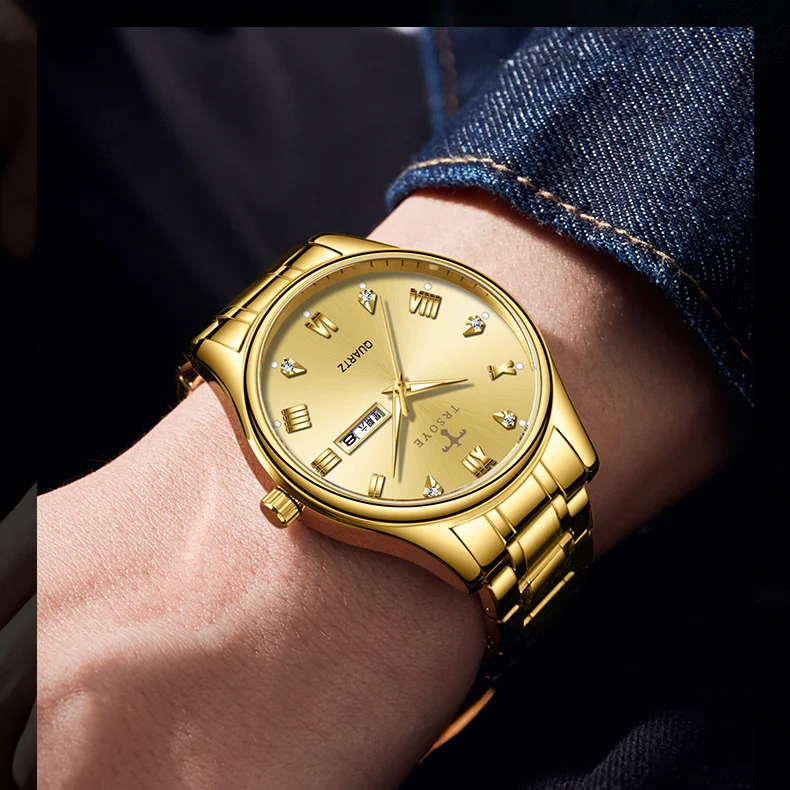 Деловые часы мужской бренд luxuries Стальные водонепроницаемые наручные часы с 3 полосами от часового завода TRSOYE Изображение 3