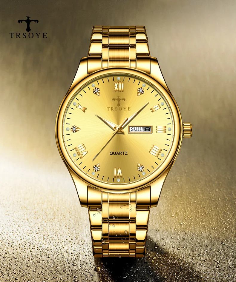 Деловые часы мужской бренд luxuries Стальные водонепроницаемые наручные часы с 3 полосами от часового завода TRSOYE Изображение 5