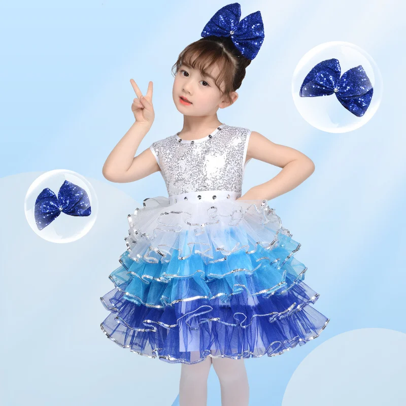 Детская одежда для выступлений, женская пышная газовая юбка принцессы с блестками, платье для хора в детском саду  Изображение 1