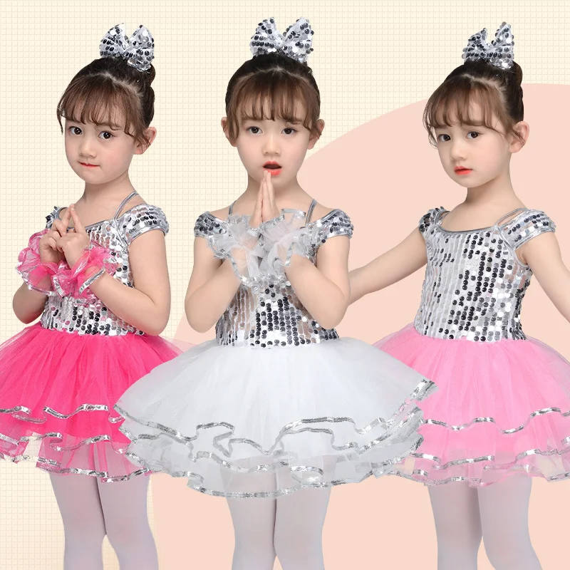 Детская одежда для выступлений, женская пышная газовая юбка принцессы с блестками, платье для хора в детском саду  Изображение 3