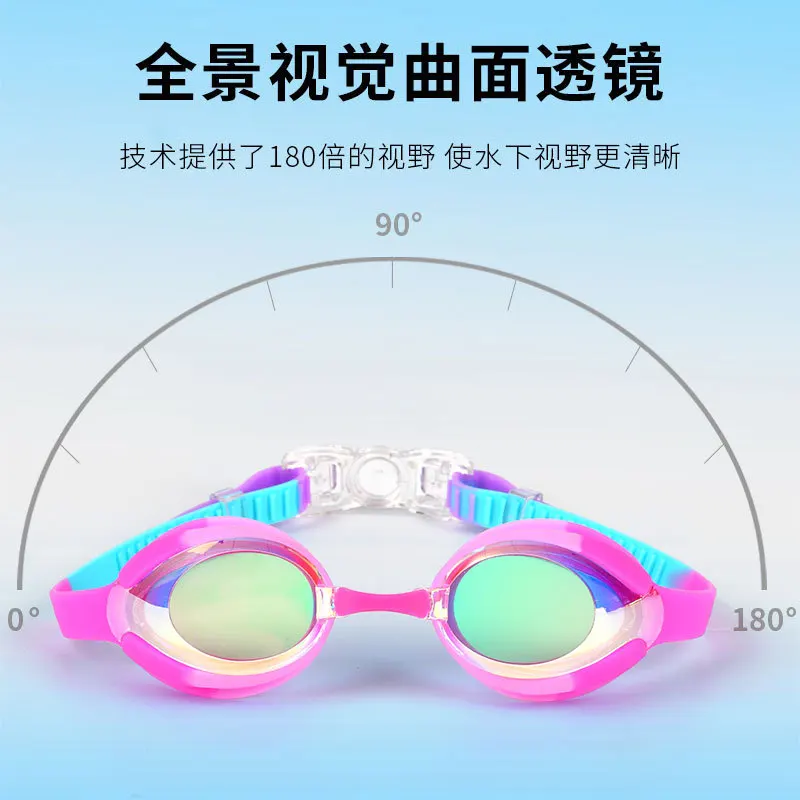 Детские очки для плавания с гальваническим покрытием, высокой четкости, водонепроницаемые, блокирующие яркий свет, большие очки для зрения. Изображение 2