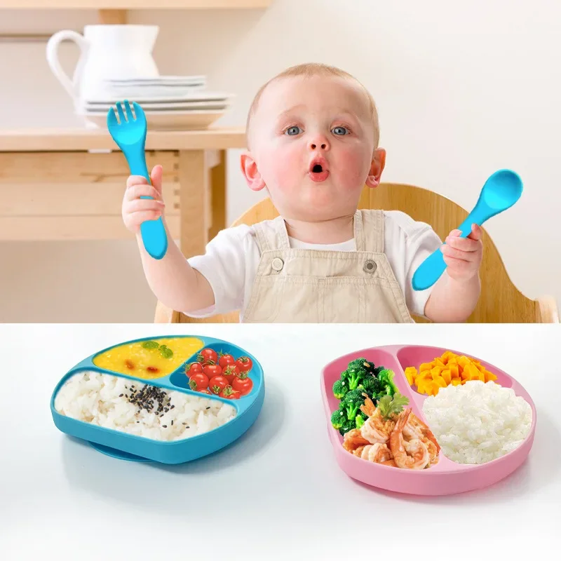 Детский лоток из пищевого силикона с присоской, встроенное отделение посуды для прикорма, Миска для детского питания Изображение 0