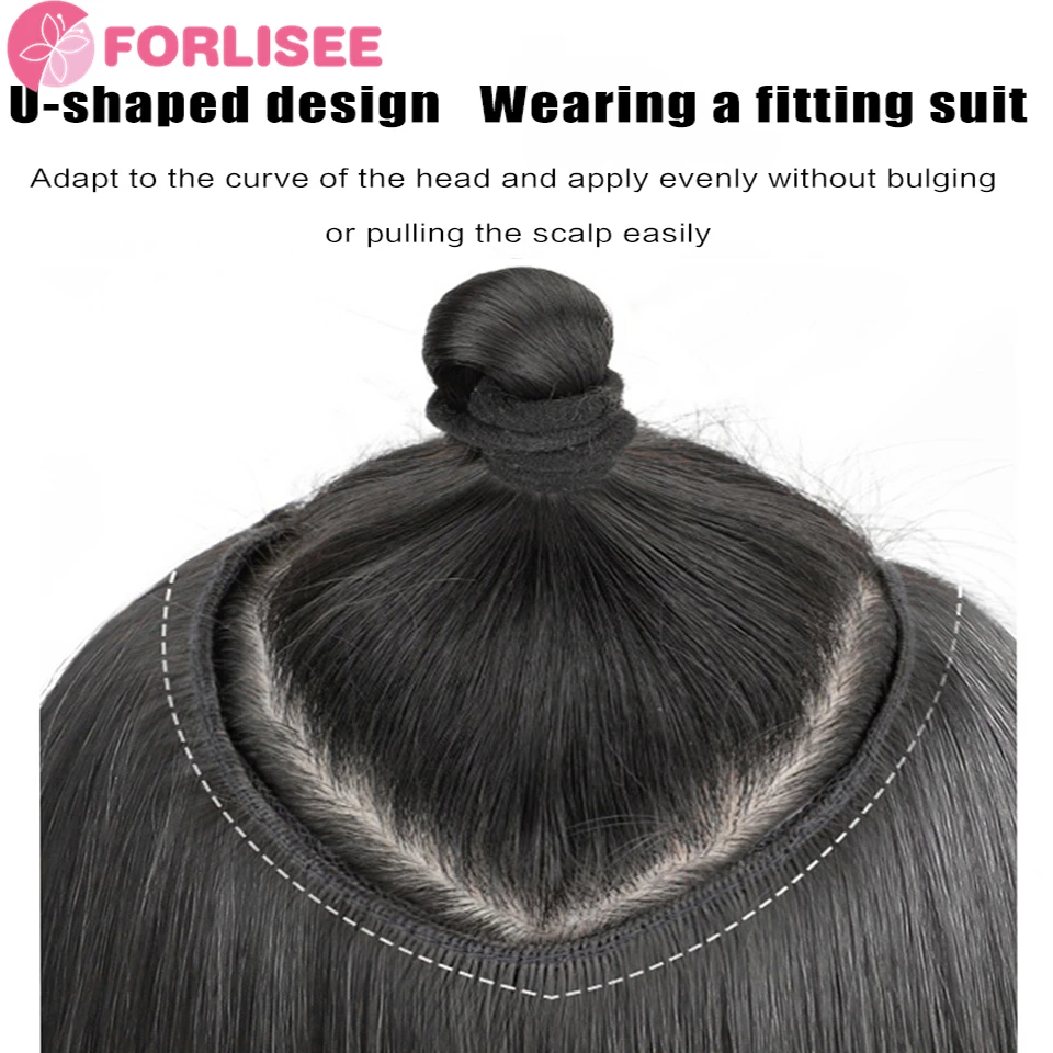 Для парика, женские цельнокроеные волосы, увеличивающие объем, Пушистая имитация, Бесследное U-образное окрашивание, Наращивание длинных вьющихся волос Изображение 3