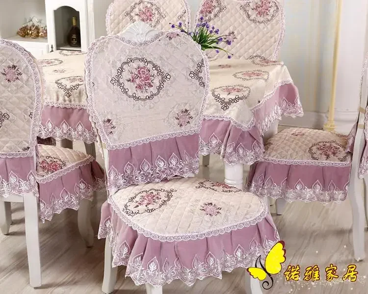 Европейская роскошная толстая розовая жаккардовая скатерть, чехлы для стульев, подушка, чехол для стула, набор пасторальных кружевных тканей, скатерти Изображение 1