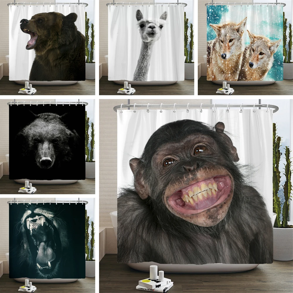 Забавная занавеска для душа, 3d Занавески для ванной с изображением обезьяны или Орангутанга, водонепроницаемый полиэстер для декора ванной комнаты, большие 180x200 см Изображение 0
