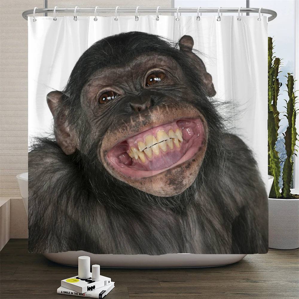 Забавная занавеска для душа, 3d Занавески для ванной с изображением обезьяны или Орангутанга, водонепроницаемый полиэстер для декора ванной комнаты, большие 180x200 см Изображение 1
