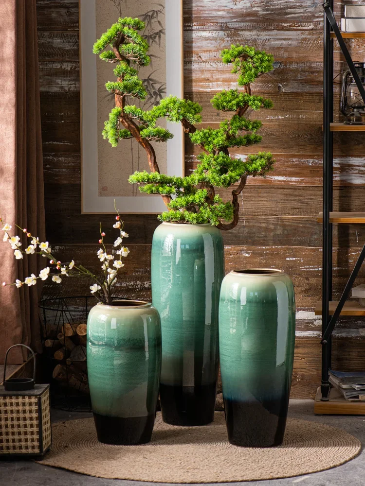 Зеленая большая ваза ручной работы от пола до потолка, гостиная в новом китайском стиле, украшение отеля, виллы, легкое роскошное украшение Изображение 1