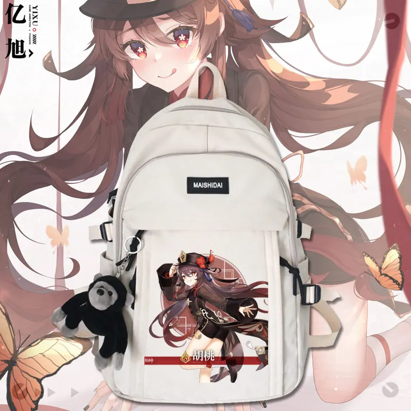 Игра Genshin Impact Keqing Hutao, школьная сумка для мужчин и женщин, студенческий мультфильм, Аниме, повседневный рюкзак Большой емкости, сумка-мессенджер, Подарки Изображение 1