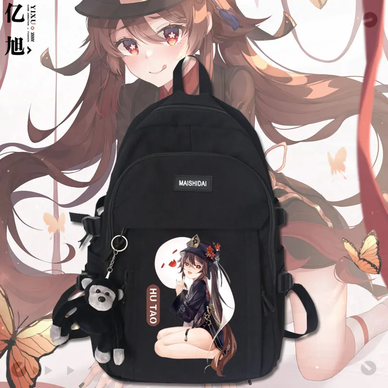 Игра Genshin Impact Keqing Hutao, школьная сумка для мужчин и женщин, студенческий мультфильм, Аниме, повседневный рюкзак Большой емкости, сумка-мессенджер, Подарки Изображение 2