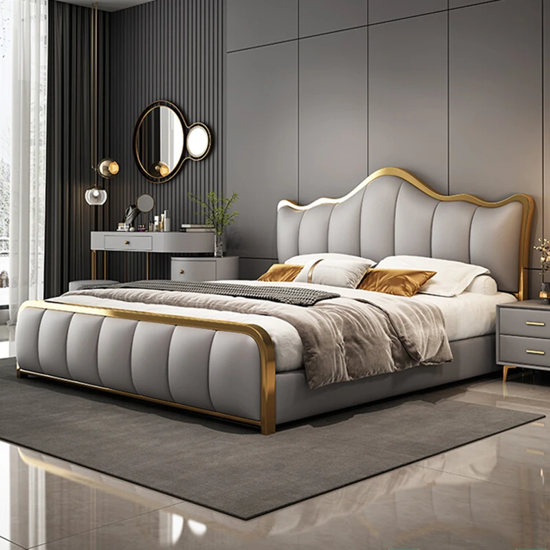 Кожаные кровати, экономящие пространство, металлические Многофункциональные красивые Недорогие двуспальные кровати Kawaii, умная деревянная мебель для театра Camas Dormitorio Изображение 0