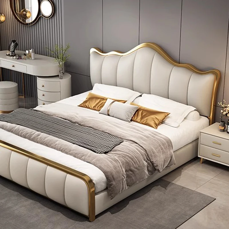 Кожаные кровати, экономящие пространство, металлические Многофункциональные красивые Недорогие двуспальные кровати Kawaii, умная деревянная мебель для театра Camas Dormitorio Изображение 3