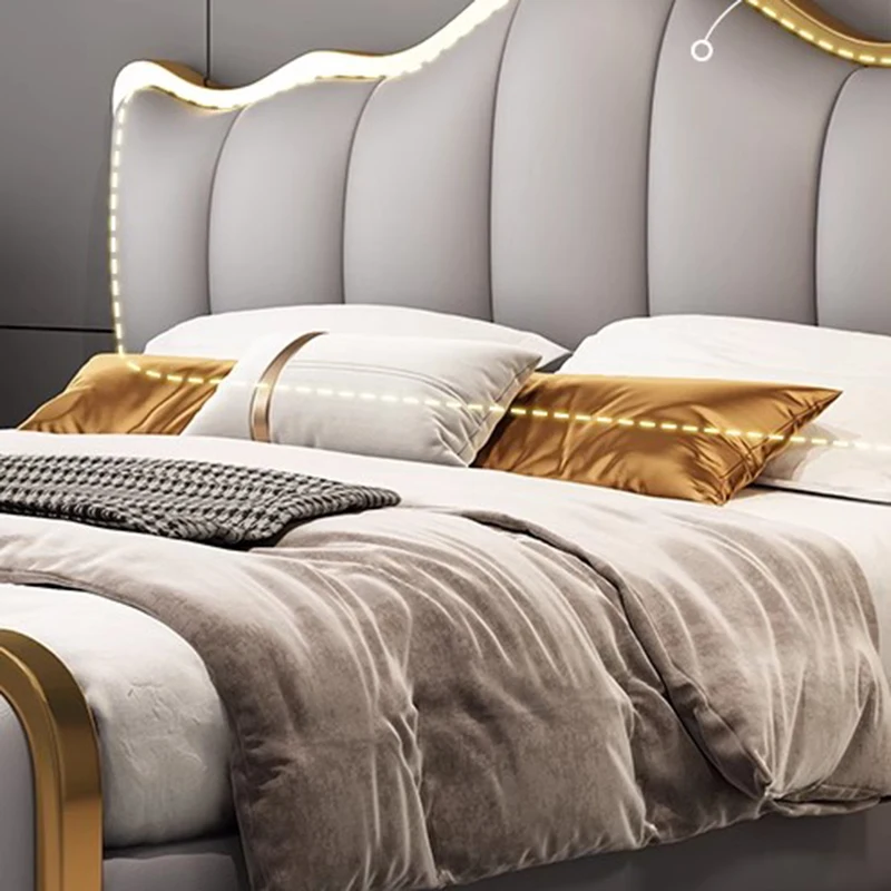 Кожаные кровати, экономящие пространство, металлические Многофункциональные красивые Недорогие двуспальные кровати Kawaii, умная деревянная мебель для театра Camas Dormitorio Изображение 4