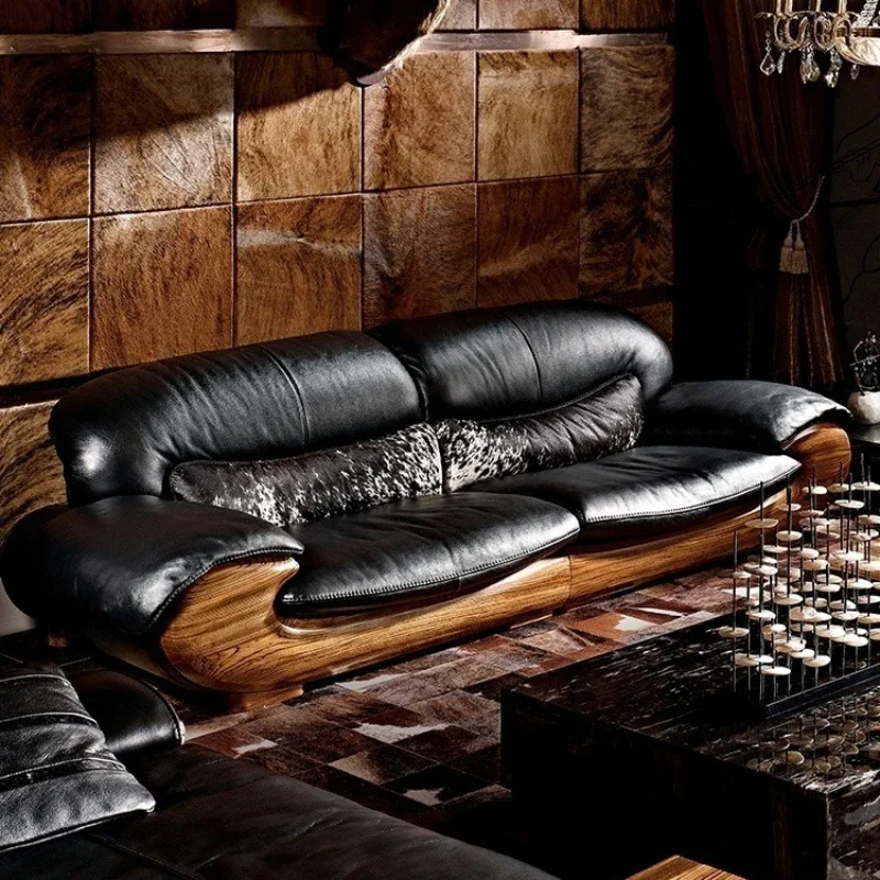 Кожаный диван серии Master style из эбенового дерева, оригинальная эстетика, роскошный зал K1 Изображение 0