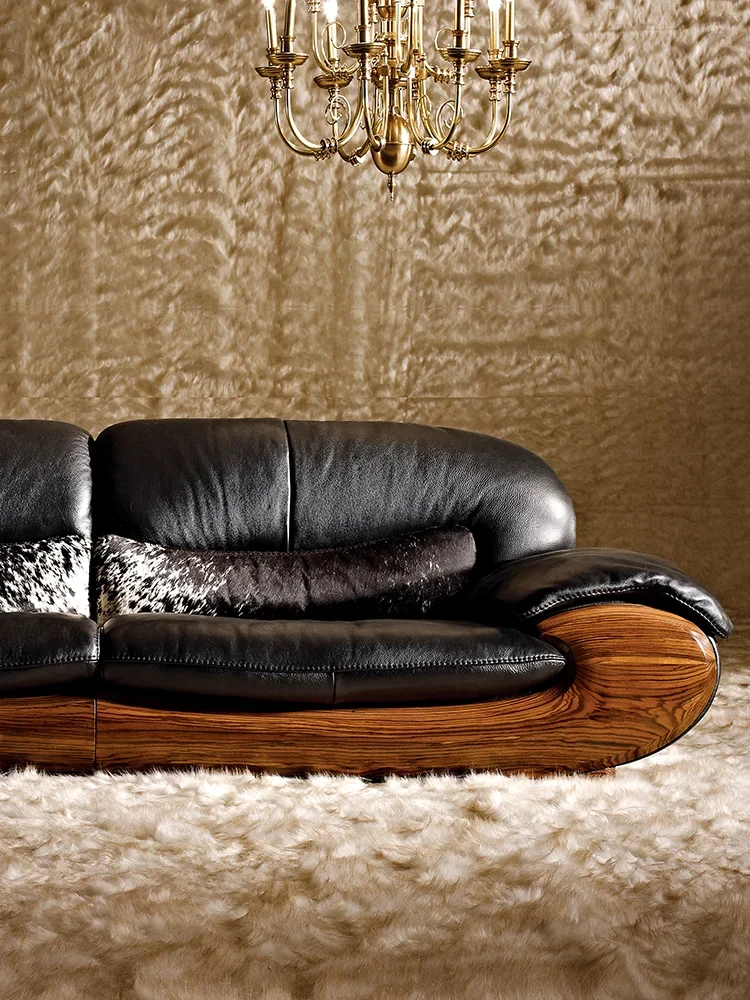 Кожаный диван серии Master style из эбенового дерева, оригинальная эстетика, роскошный зал K1 Изображение 1