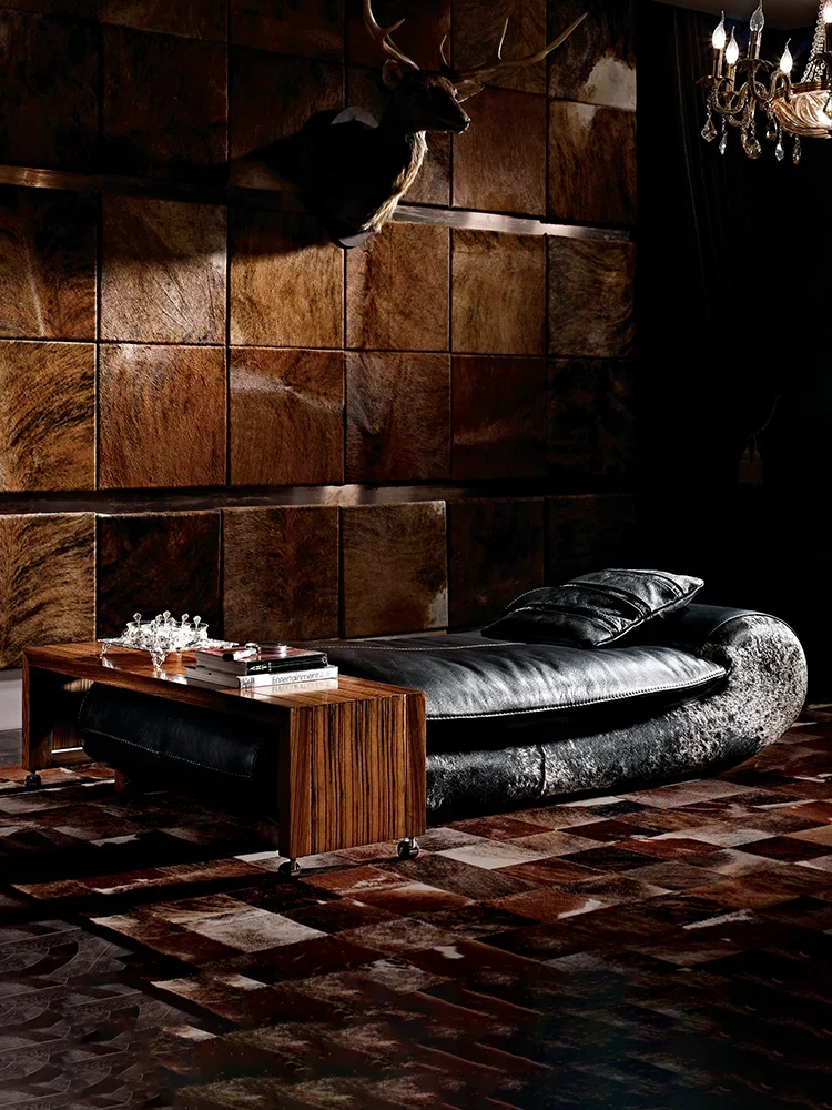 Кожаный диван серии Master style из эбенового дерева, оригинальная эстетика, роскошный зал K1 Изображение 2