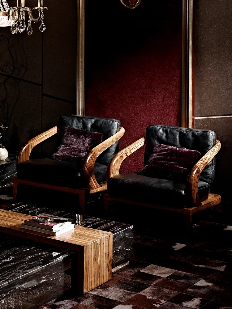 Кожаный диван серии Master style из эбенового дерева, оригинальная эстетика, роскошный зал K1 Изображение 3
