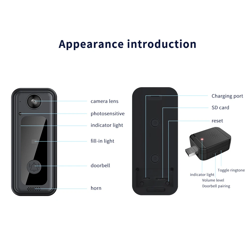 Комплект видеодомофона, набор интеллектуальных дверных звонков Wifi, поддерживает дистанционный домофон, широкоугольный визуальный набор дверных звонков высокой четкости Изображение 1