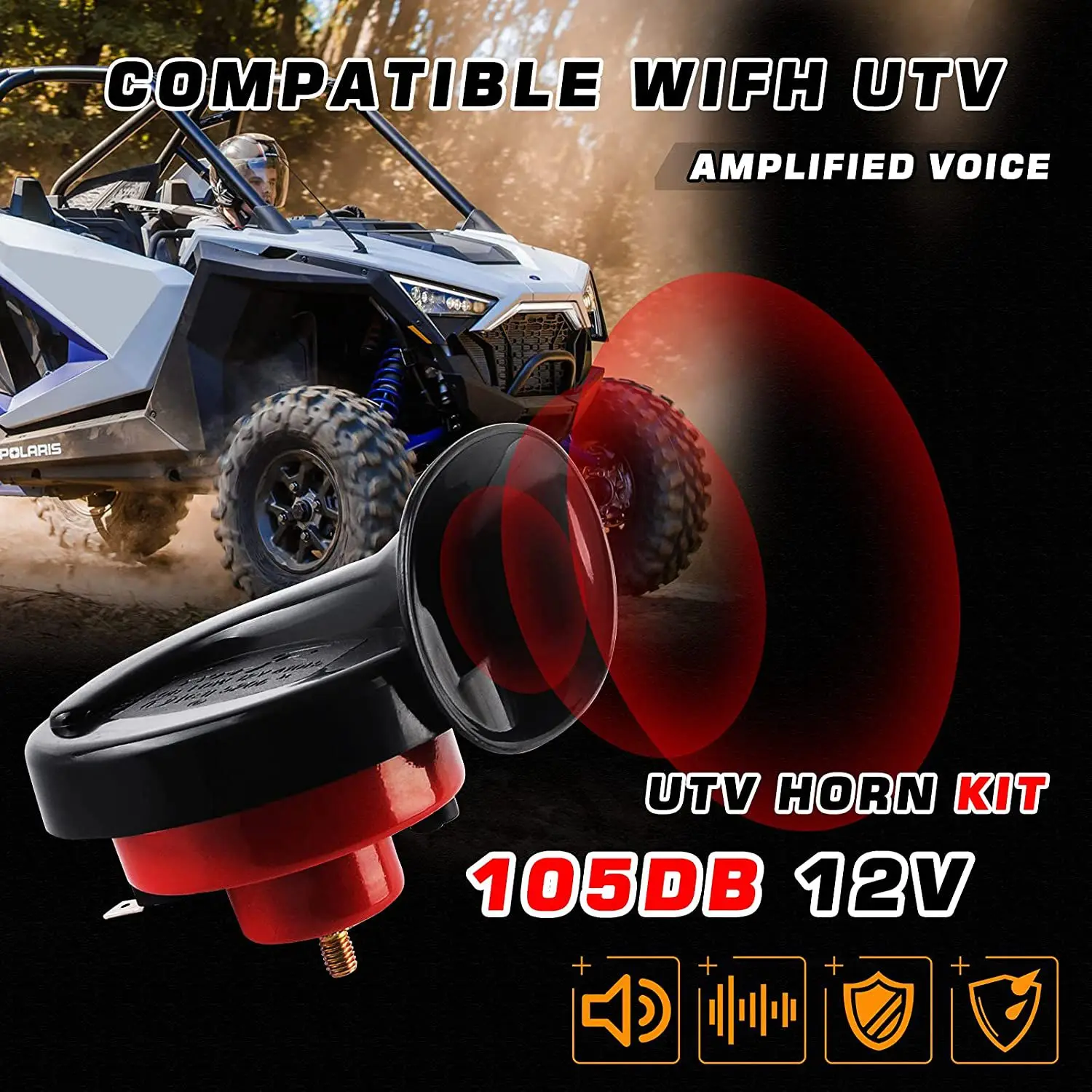 Комплект звуковых сигналов UTV/ATV с тумблером для Pioneer, RZR, Can-Am Maverick X3, Kawasaki, Arctic Cat, Universal 12V Изображение 0