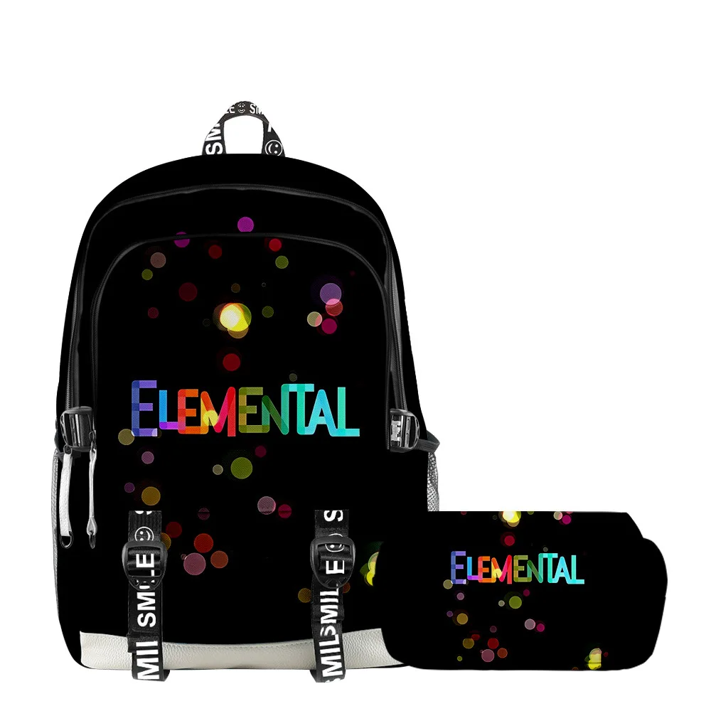 Комплект из 2 предметов с сумкой для карандашей, новый фильм, рюкзак Elemental, аниме Диснея, детский двухэтажный рюкзак, подростковый водонепроницаемый школьный рюкзак Изображение 1