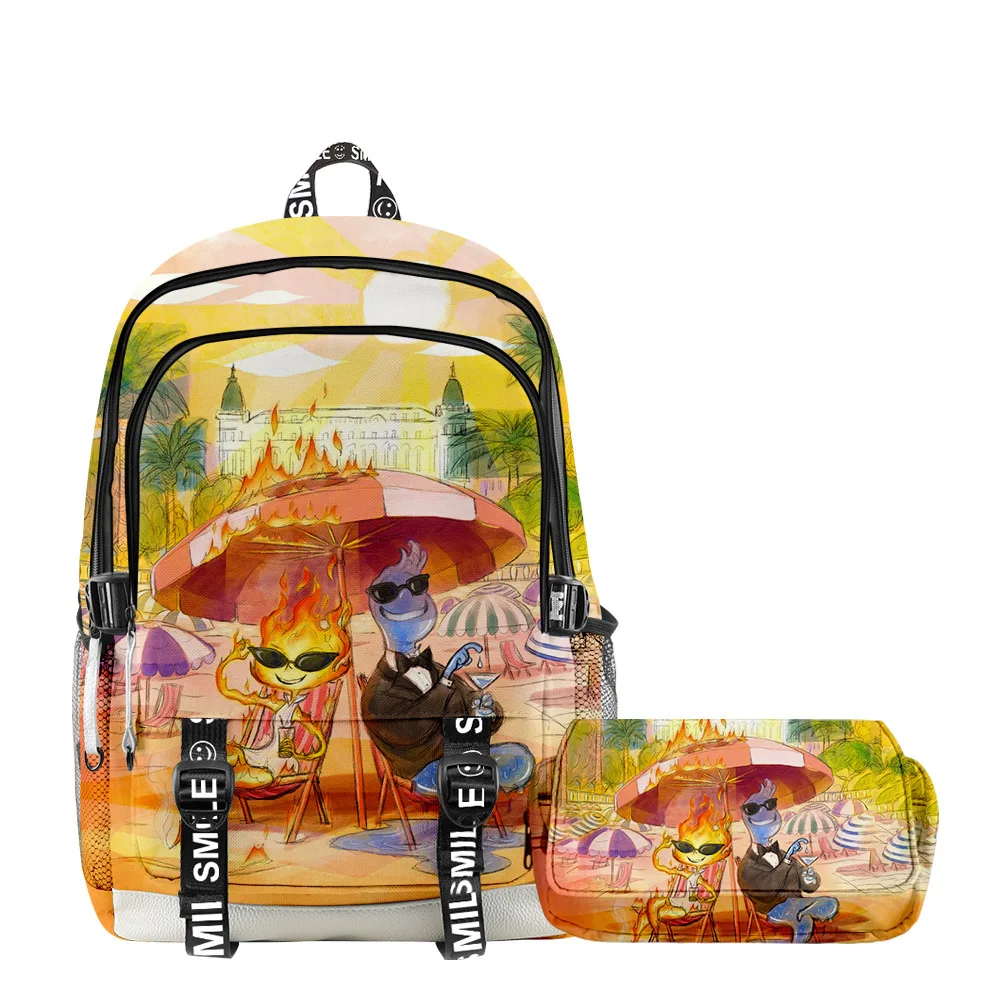 Комплект из 2 предметов с сумкой для карандашей, новый фильм, рюкзак Elemental, аниме Диснея, детский двухэтажный рюкзак, подростковый водонепроницаемый школьный рюкзак Изображение 2