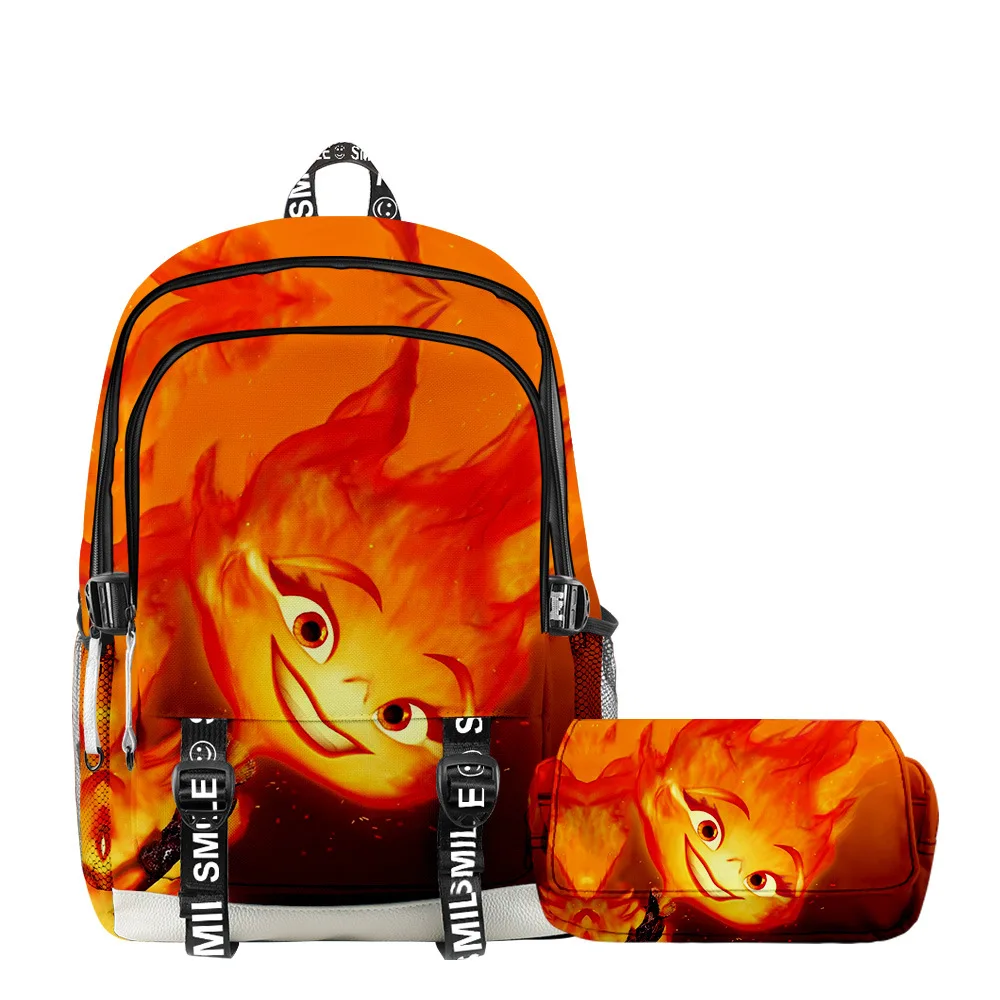 Комплект из 2 предметов с сумкой для карандашей, новый фильм, рюкзак Elemental, аниме Диснея, детский двухэтажный рюкзак, подростковый водонепроницаемый школьный рюкзак Изображение 4