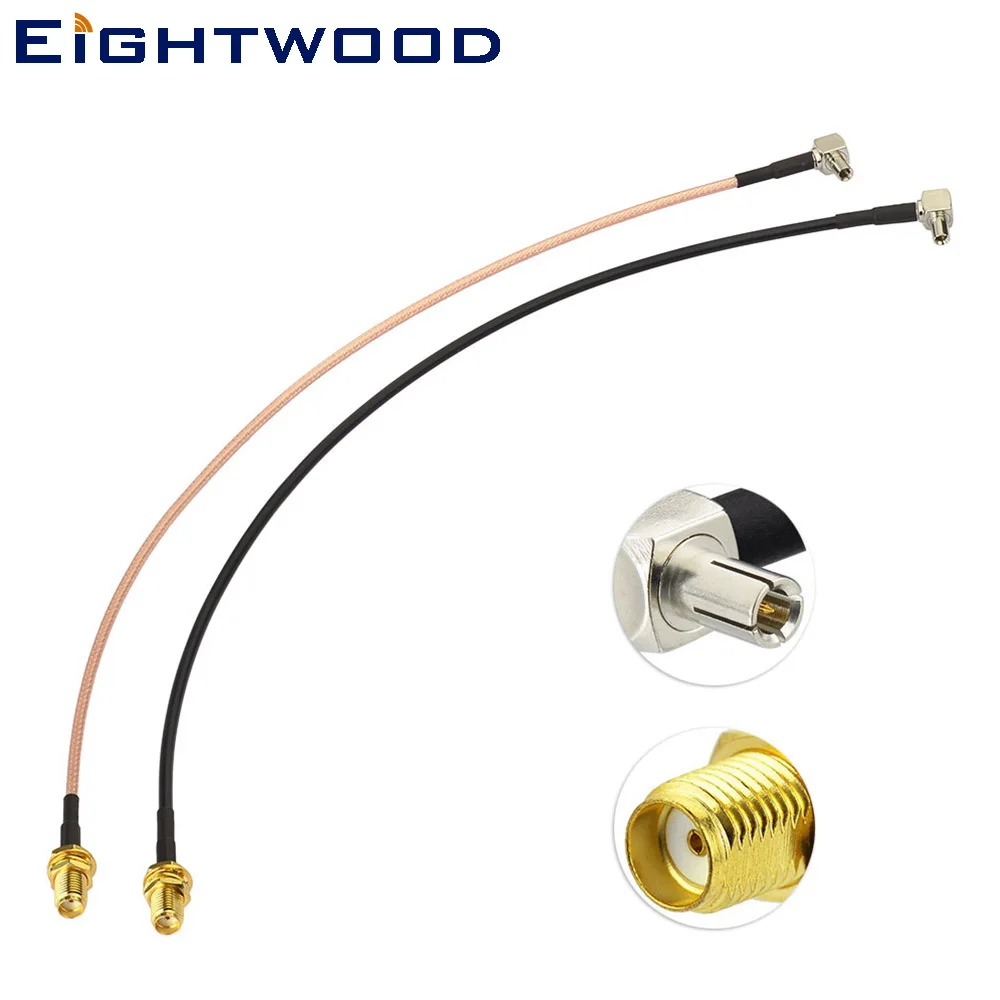 Комплект коаксиальных кабелей Eightwood SMA-TS9 для подключения внешней антенны SMA-розетки к TS9 для USB-модемов и точек доступа MiFi (30 см RG316 RG174) Изображение 0