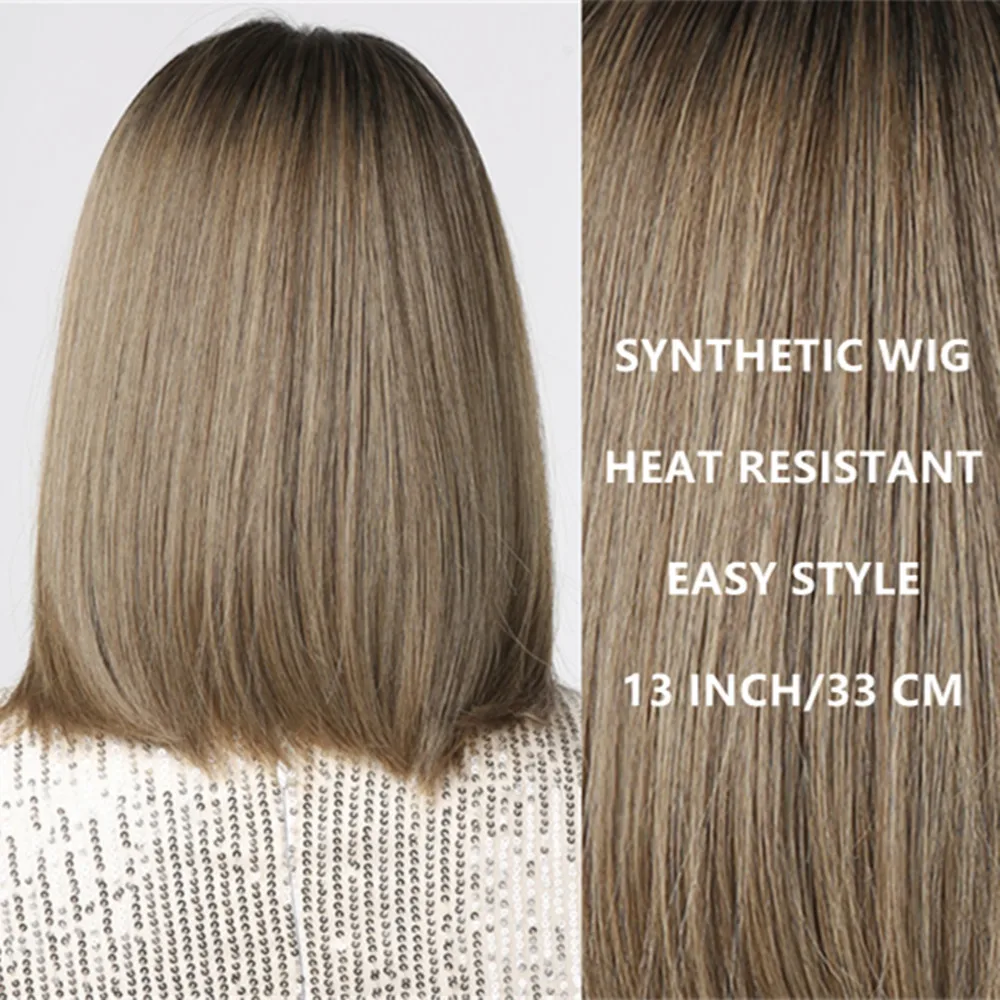 Короткие прямые синтетические парики песочного цвета с челкой, светло-каштановые волосы Боб из термостойкого волокна, натуральные, для женщин на каждый день Изображение 4