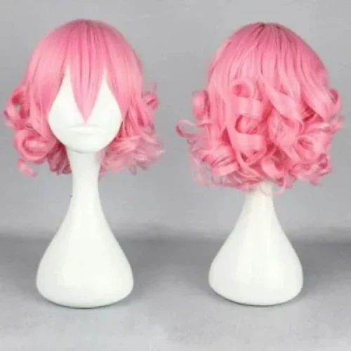 Короткие Розовые Волнистые волосы в стиле Харадзюку, парики для вечеринки в стиле аниме для косплея Изображение 0