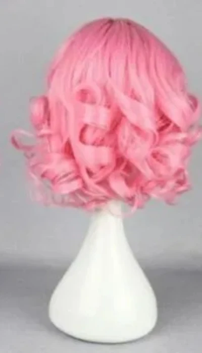 Короткие Розовые Волнистые волосы в стиле Харадзюку, парики для вечеринки в стиле аниме для косплея Изображение 2