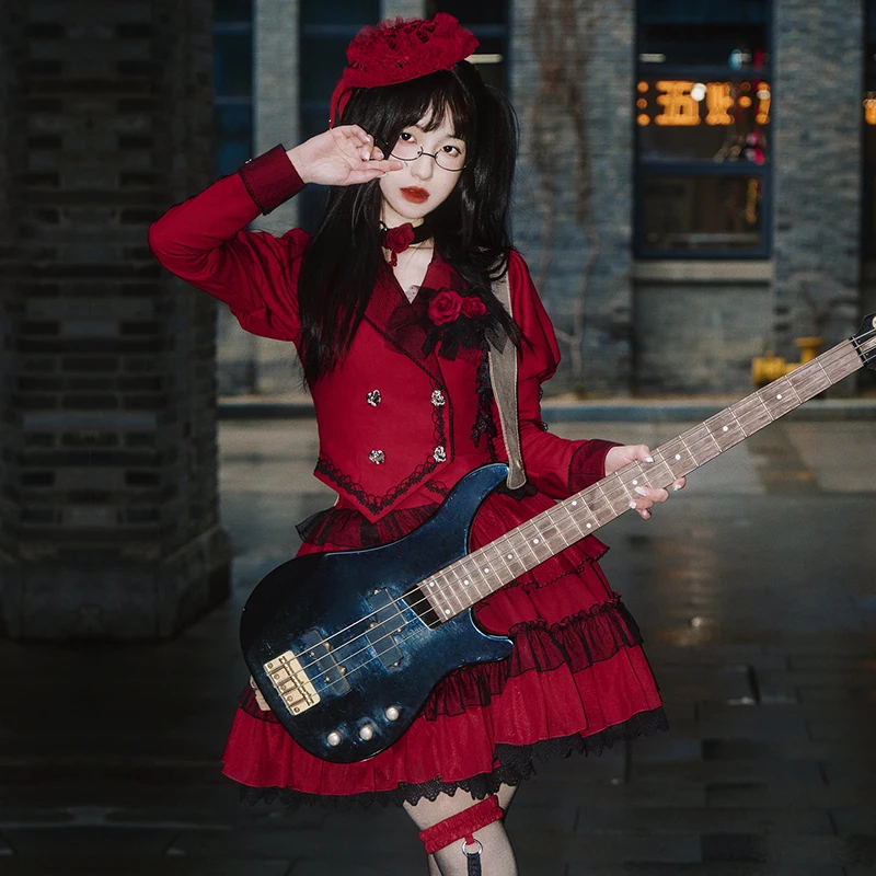 Короткий операционный костюм для девочек в стиле готик-панк, комплект из двух предметов, пальто в стиле Лолиты с юбкой, винтажные платья в стиле харадзюку из японского аниме 