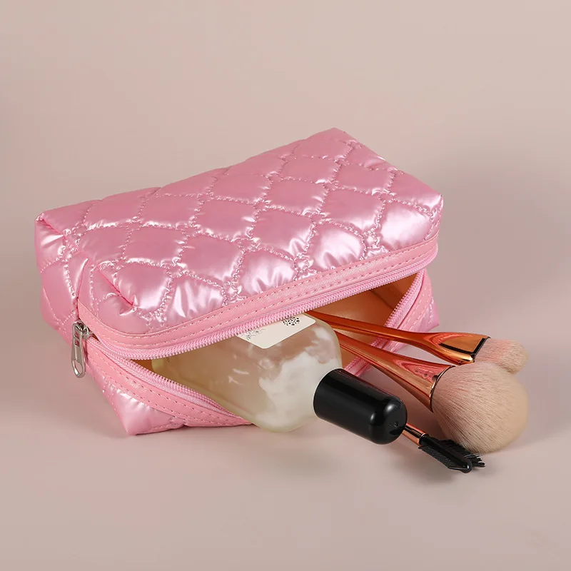 Косметичка с ромбовидным рисунком, женская дорожная сумка для мытья, Туалетная сумка для хранения, Квадратная многоцветная косметичка, косметичка на молнии Изображение 2