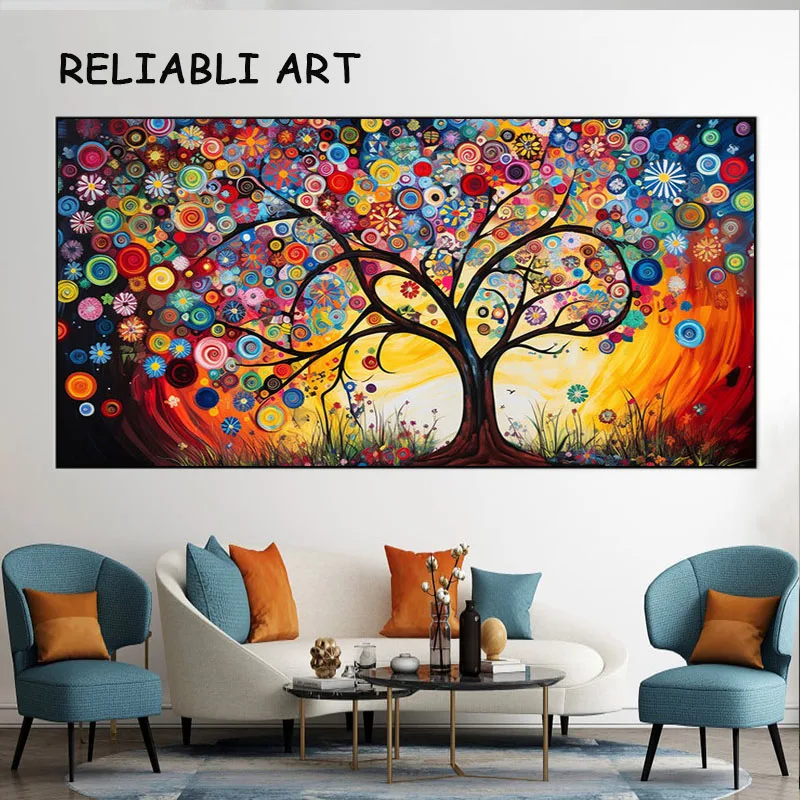 Красочный абстрактный плакат с пейзажем из цветов, деревьев и принтов, настенная живопись, картины для домашнего декора в гостиной Без рамок Изображение 0