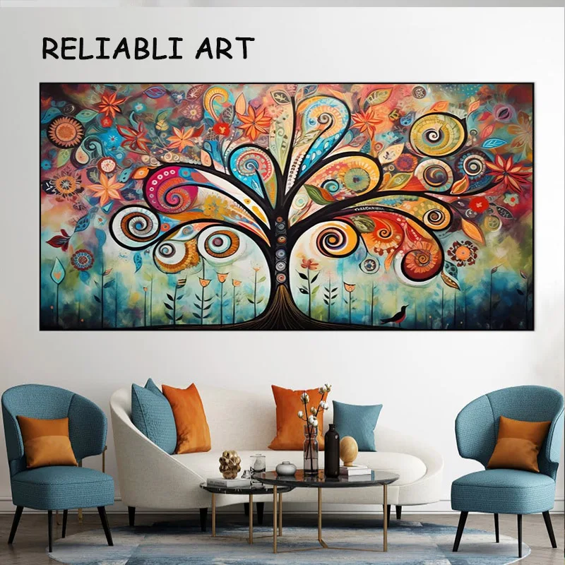 Красочный абстрактный плакат с пейзажем из цветов, деревьев и принтов, настенная живопись, картины для домашнего декора в гостиной Без рамок Изображение 1