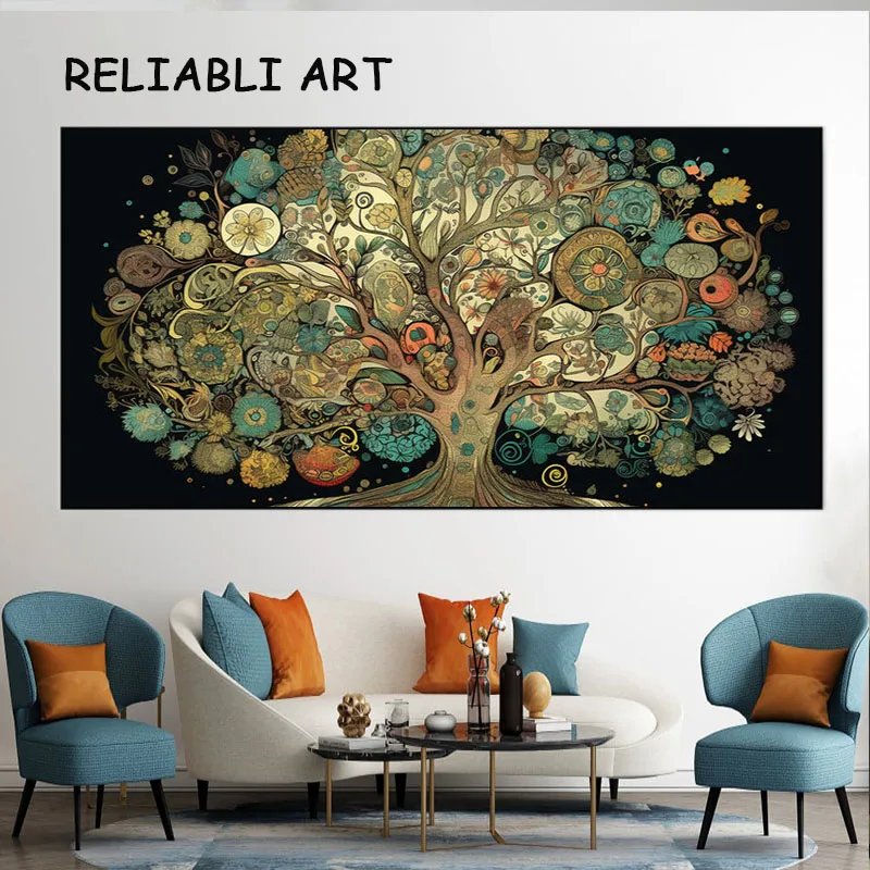 Красочный абстрактный плакат с пейзажем из цветов, деревьев и принтов, настенная живопись, картины для домашнего декора в гостиной Без рамок Изображение 2