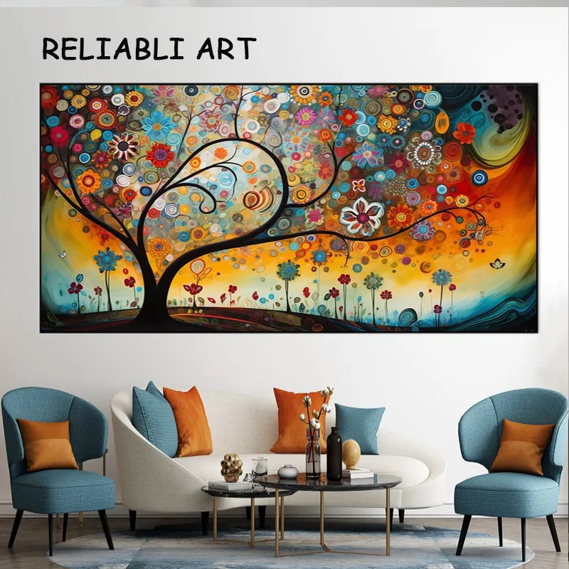 Красочный абстрактный плакат с пейзажем из цветов, деревьев и принтов, настенная живопись, картины для домашнего декора в гостиной Без рамок Изображение 4